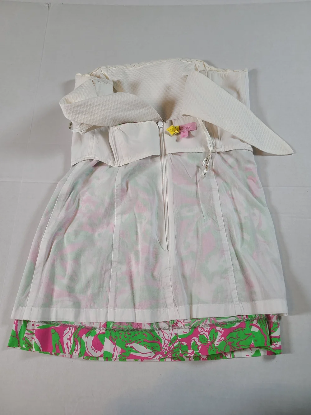 SOLD Pulitzer Vintage Strapless Dress With Zip & Back Tie White Textured SOLD - Picture 7 of 13